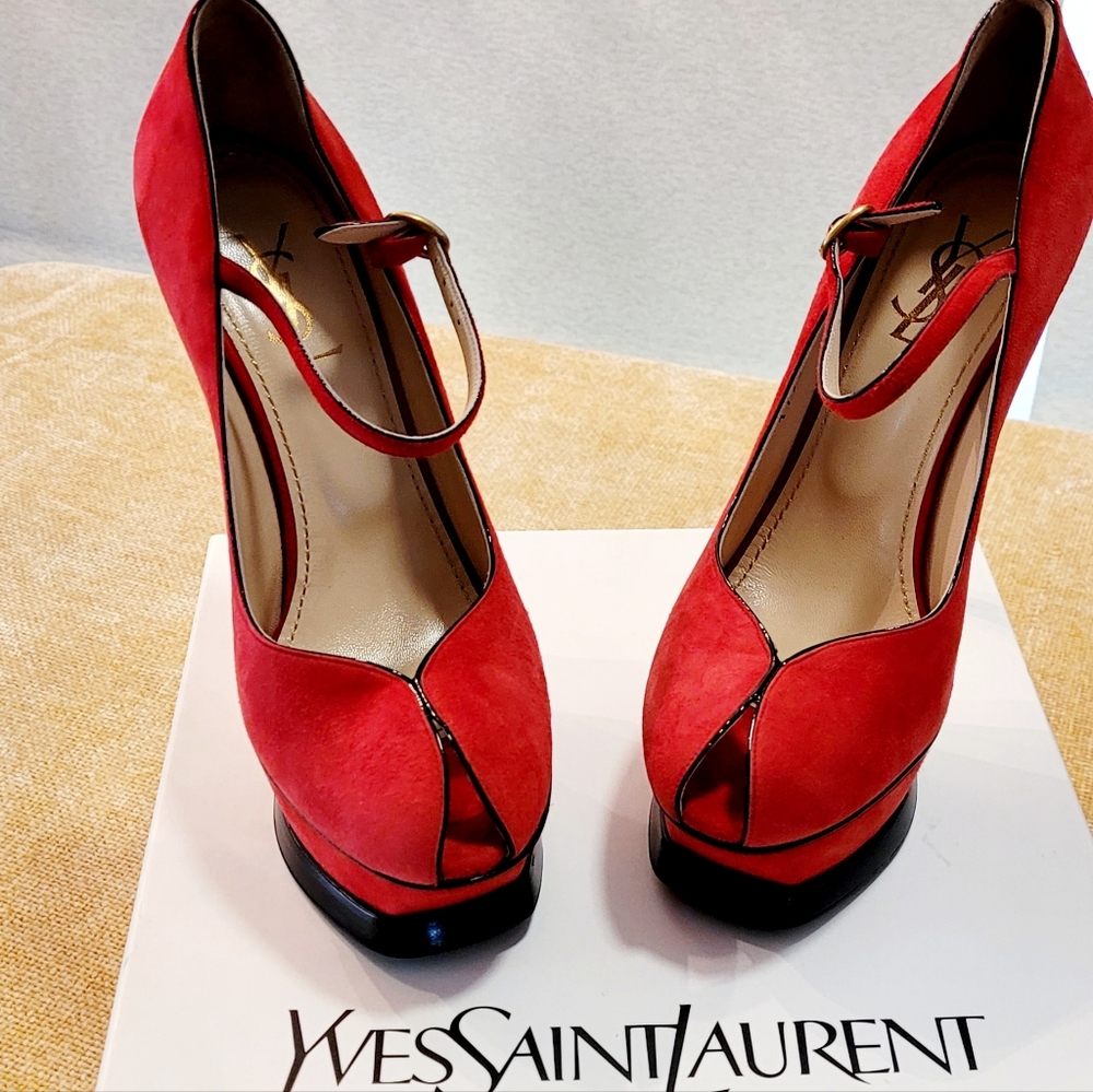Yves Saint Laurent (YSL) Tribute Pump, Kid Suede Deep Red, Size 37, Wome… - Picture 14 of 17